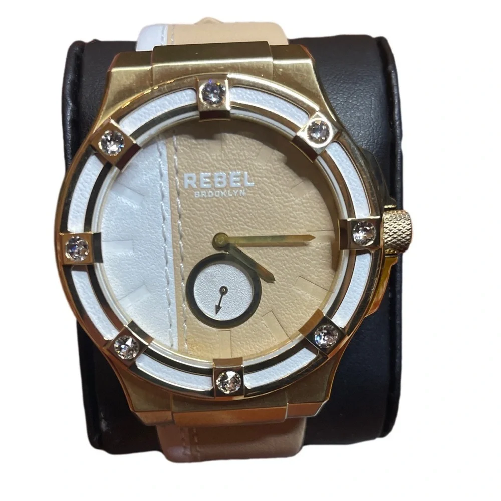 Rebel Women's RB119-9101 Flatbush Gold IP White/Gold Leather Wristwatch